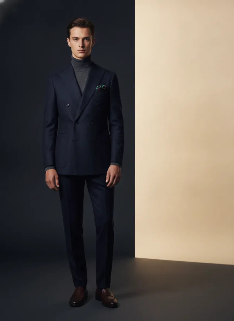 Polished menswear editorial, refined and confident mood, soft