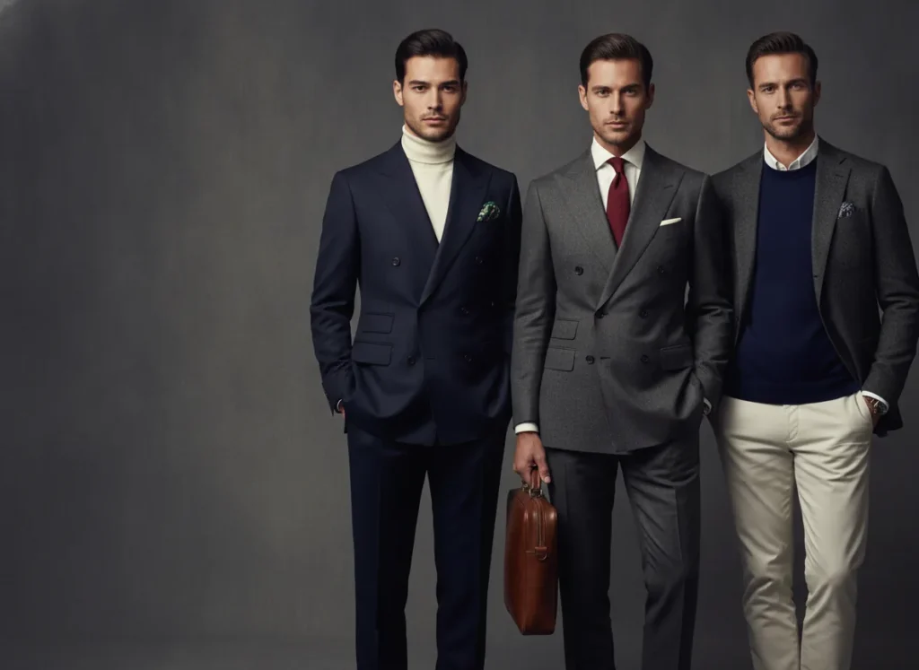 Polished menswear editorial, refined and confident mood, soft